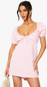Petite Poplin Mini-Jurk Met Pofmouwen, Pink - 44