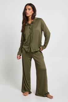 Petite Pyjama Set Met Lange Mouwen, Olive - 42