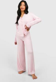 Petite Pyjama Set: Overhemd Met Lange Mouwen En Broek, Baby Pink - 40