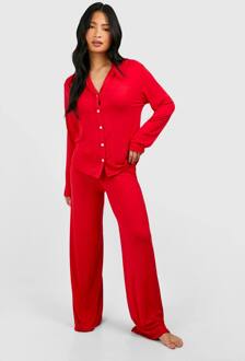 Petite Pyjama Set: Overhemd Met Lange Mouwen En Broek, Red - 42