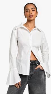 Petite Shirt Met Uitlopende Mouwen En Getailleerde Taille, White - 44