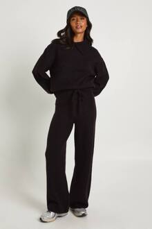 Petite Superzachte Crew Neck Gebreide Chunky Cardigan En Wijde Pijpbroek Co-Ord, Black - XL