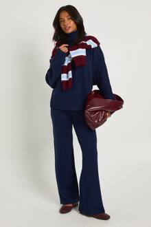 Petite Superzachte Rolhals Oversized Trui En Broek Met Wijde Pijpen Co-Ord, Navy