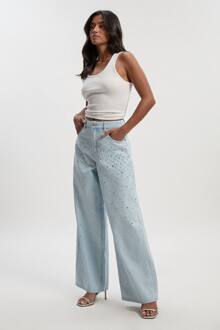 Petite Verfraaide Jeans Met Hoge Taille En Rechte Pijpen, Bleach Wash - 36