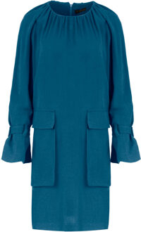Petrol Blue Pocket Detail Tencel Jurk - maat Blauw