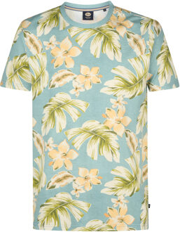 Petrol Industries Heren All-over Print T-shirt Hibiscus - Blauw - maat