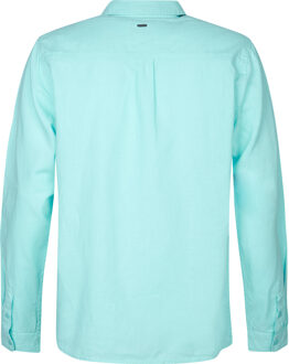 Petrol Industries Heren Effen linnen overhemd Tealline - Blauw