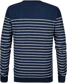 Petrol Industries Heren Gestreepte Trui Palm - Blauw Navy