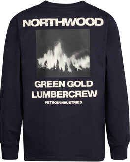 Petrol Industries Jongens Backprint T-shirt White Mountain - Blauw Navy