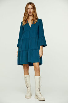 Petrol jurk met geplooide naden Turquoise - L