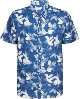 Petrol Short Sleeve Overhemd Bloemen Blauw - M,XXL
