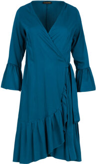 Petrol Wrap Dress Viscose met klokmouwen. Turquoise - S