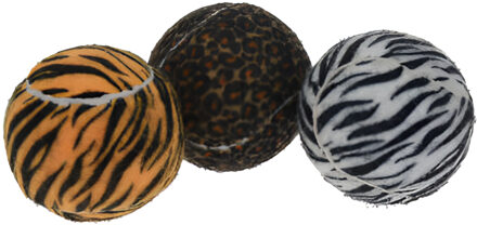 Pets Collection Hondenspeelgoed - 3x - tennisballen - rubber - 6,3 cm - luipaard / zebra / tijger