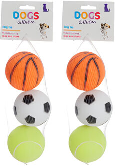 Pets Collection Hondenspeelgoed - 6x - speelballen - pvc - 6,5 cm - voetbal basketbal tennisbal
