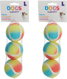 Pets Collection Hondenspeelgoed - 6x - tennisballen - rubber - 6,5 cm - regenboog kleuren