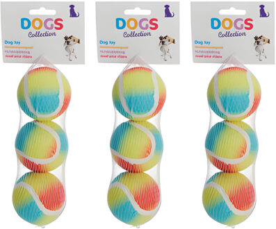 Pets Collection Hondenspeelgoed - 9x - tennisballen - rubber - 6,5 cm - regenboog kleuren