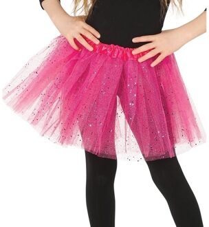 Petticoat/tutu verkleed rokje roze glitters 31 cm voor meisjes Fuchsia