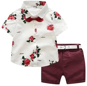 Peuter Baby Boy Kleding Set Gentleman Pak Rose Bow Tie T-shirt Korte Mouwen Tops + Shorts Broek Outfit Set Kids kleding 2-8Y 4T