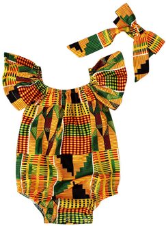 Peuter Baby Meisjes Afrikaanse Print Off Shoulder Romper Haarband Bodysuits Kleding Peuter Kleding Kinderen Kleding # Y 80
