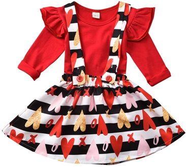 Peuter Baby Meisjes Kleding Sets Valentijnsdag Ruches Tops + Harten Jarretel Rokken 2Pc Outfits Herfst Babykleertjes 6-12 Months