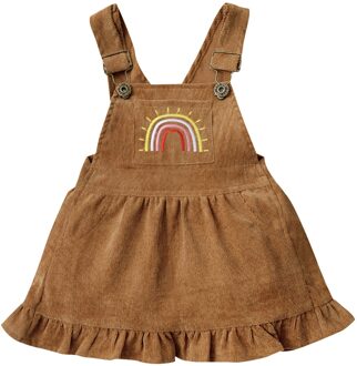 Peuter Baby Meisjes Ronde Kraag Romper Pak, Baby Mouwloze Regenboog Afdrukken Jurk, effen Kleur Corduroy Een Stuk Rok 0-3T 6m