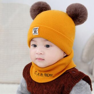 Peuter Haak Baby Baby Girl & Boy Muts Kids Beanie Winter Cap Sjaal Set geel
