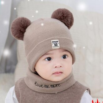 Peuter Haak Baby Baby Girl & Boy Muts Kids Beanie Winter Cap Sjaal Set koffie