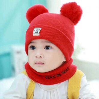 Peuter Haak Baby Baby Girl & Boy Muts Kids Beanie Winter Cap Sjaal Set rood