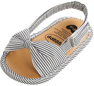 Peuter Infant Kids Baby Meisjes Babyschoenen Streep Afdrukken Strik Schoenen Open Teen Sandalen Baby Meisje Schoenen Sandalen #45 Grijs / 11