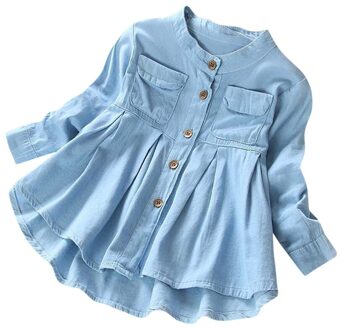 Peuter Kid Baby Meisjes Blouse Mode Denim Ruches Lange Mouwen Tops Blouse Kleding Herfst Winter Knop Vetement Enfant Fille 3T