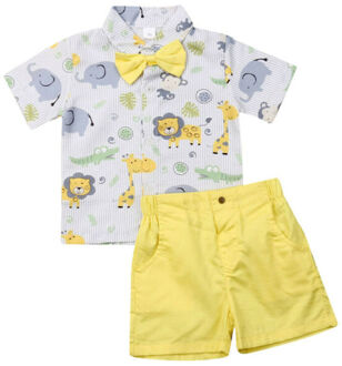Peuter Kids Baby Jongen Zomer Cartoon Korte Mouw Tops T-shirt + Solid Shorts 2 stuks Outfits Set Kleding 3T