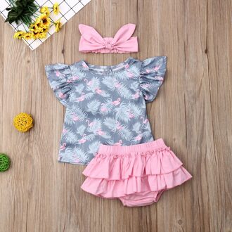 Peuter Kids Baby Meisje Zomer Kleding Overhemd Top Broek Hoofdband Outfit Set 12m
