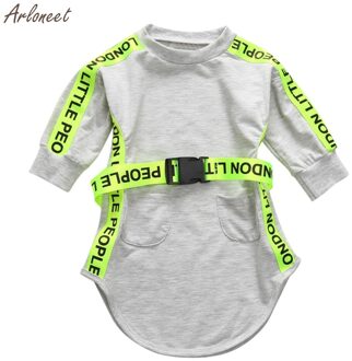 Peuter Kids Baby Meisjes Lange Mouw Brief Pocket Riem Prinses Jurk Kleding Jas Kleding Jas Mode Nylon 3T