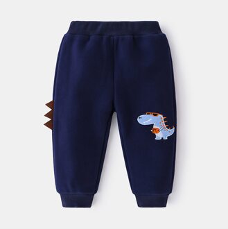 Peuter Kids Broek Baby Jongens Kinderen Broek Cartoon Dinosaurus Gedrukt Warme Broek Elastische Taille Rechte Broek Voor 1-6y L3 marine / 2T