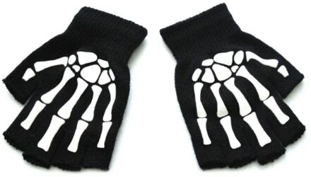 Peuter Kids Halloween Cosplay Skeletschedel Half Vinger Handschoenen Glow In The Dark Lichtgevende Vingerloze Winter Wanten B