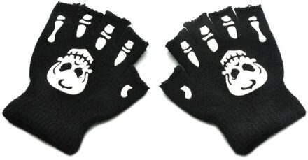 Peuter Kids Halloween Cosplay Skeletschedel Half Vinger Handschoenen Glow In The Dark Lichtgevende Vingerloze Winter Wanten