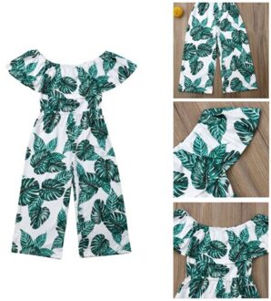 Peuter Meisjes Prinses Mode Off Shoulder Ruches Rompertjes Blad Afdrukken Sunsuit Outfits Overalls Zomer Outfits 7