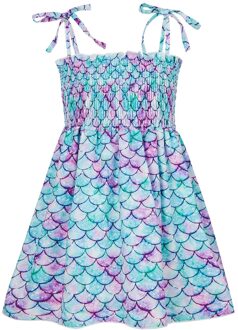 Peuter Schubben Prints Sling Jurk Kinderen Meisjes Prinses Jurk Zomer Mouwloze Strand Baby Leuke Strap Mini Gewaad Rokken Платье 3-4Y