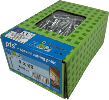 PFS+ | Spaanplaatschroef PFS+ VZK-T Ø 4,0x60 Zn - 200 stuks - PFWVTV001004000603