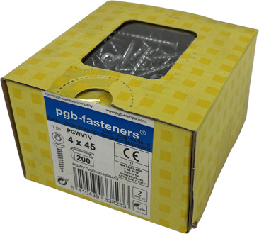 PGB-FASTENERS | Spaanplaatschroef VK-T Ø 4,00x45 Zn | 200 stuks - PGWVTV001004000453