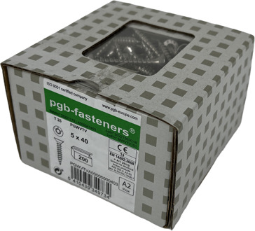 pgb-fasteners Universele Spaanplaatschroef RVS A2 VK-T Deeldraad verzonken kop Ø 5,0x40 TX25 | 200 st | PGWVTVA00005000403