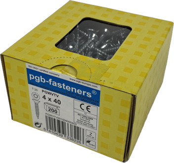 pgb-fasteners Universele spaanplaatschroef VK-T Voldraad verzonken kop Ø4,0x40 Zn TX20 | 200 st | PGWVTV001004000403