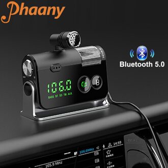 Phaany Fm-zender Bluetooth 5.0 Handsfree Car Kit Aux Audio Ontvanger Quick Charge 3.0 Usb Autolader Dubbele Microfoon