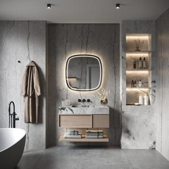 Phantom LED spiegel - Ovaal 60 cm - Zwart Frame - Directe en Indirecte Verlichting - Spiegelverwarming - Kleurenwissel - Touch Dimmer