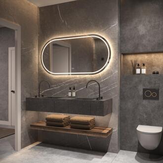 Phantom Ovaal Rechte LED spiegel - 120 x 70 cm - Directe en Indirecte LED - Spiegelverwarming - Kleurenwissel - Touch Dimmer