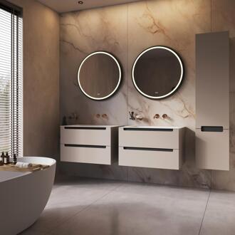 Phantom Ronde LED spiegel - Zwart Frame - 80 cm - Directe LED Rondom + Spiegelverwarming. Kleurenwissel en Touch Dimmer