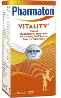 Pharmaton 60 Capsules Multivitamin Ginseng G115 Vitamin A,B,C,D,E + Folic Acid + Calcium, Iron Vitamin Magnesium Zinc Copper
