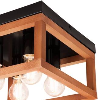 Phelan plafondlamp 4-lamps hout/zwart licht hout, zwart