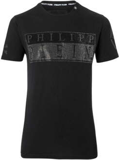 Philipp Plein Bold Monotone Diamanté Logo Zwart T-shirt - maat S