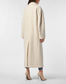 Philipp Plein Boucle dubbel geruite lange jas Beige